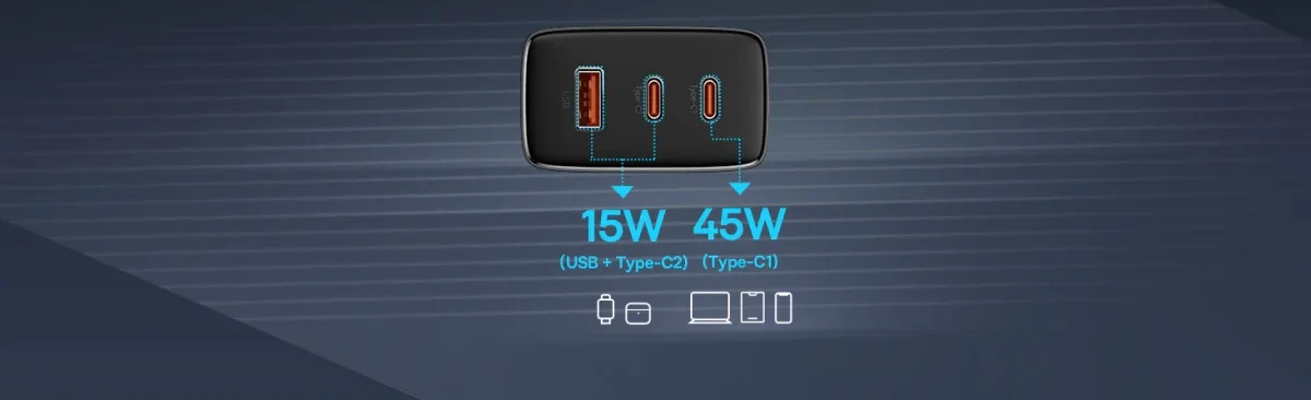 Baseus Cube Pro Trio Power Adapter 2x USB-C / USB-A 65W Zwart afbeelding 15