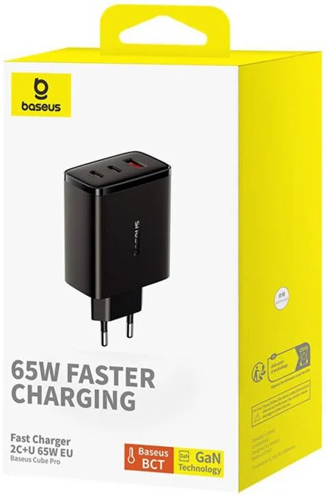 Baseus Cube Pro Trio Power Adapter 2x USB-C / USB-A 65W Zwart afbeelding 18