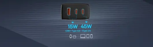 Baseus Cube Pro Trio Power Adapter 2x USB-C / USB-A 65W Zwart afbeelding 15