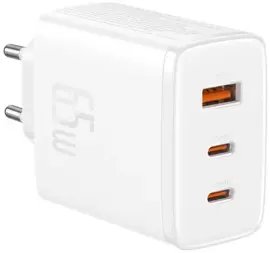 Baseus Cube Pro Trio Power Adapter 2x USB-A / USB-C 65W Wit