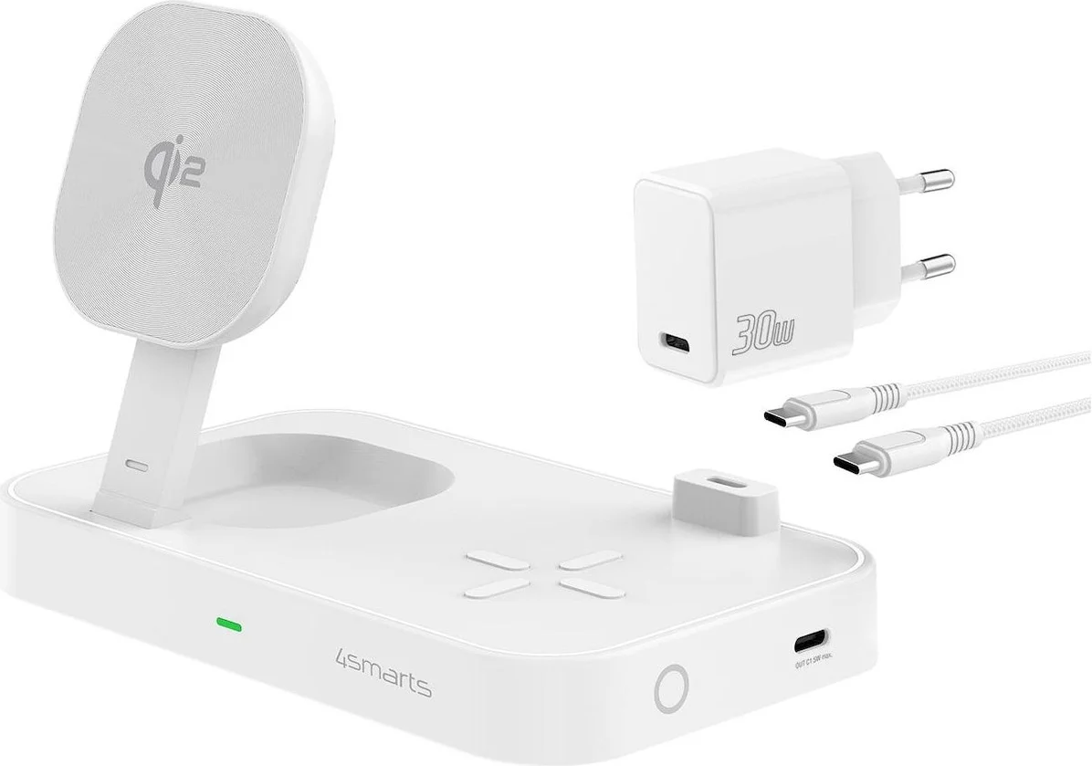 4Smarts 3-in-1 Qi2 MagSafe Draadloze Oplaadstation met 30W Adapter Wit afbeelding 7