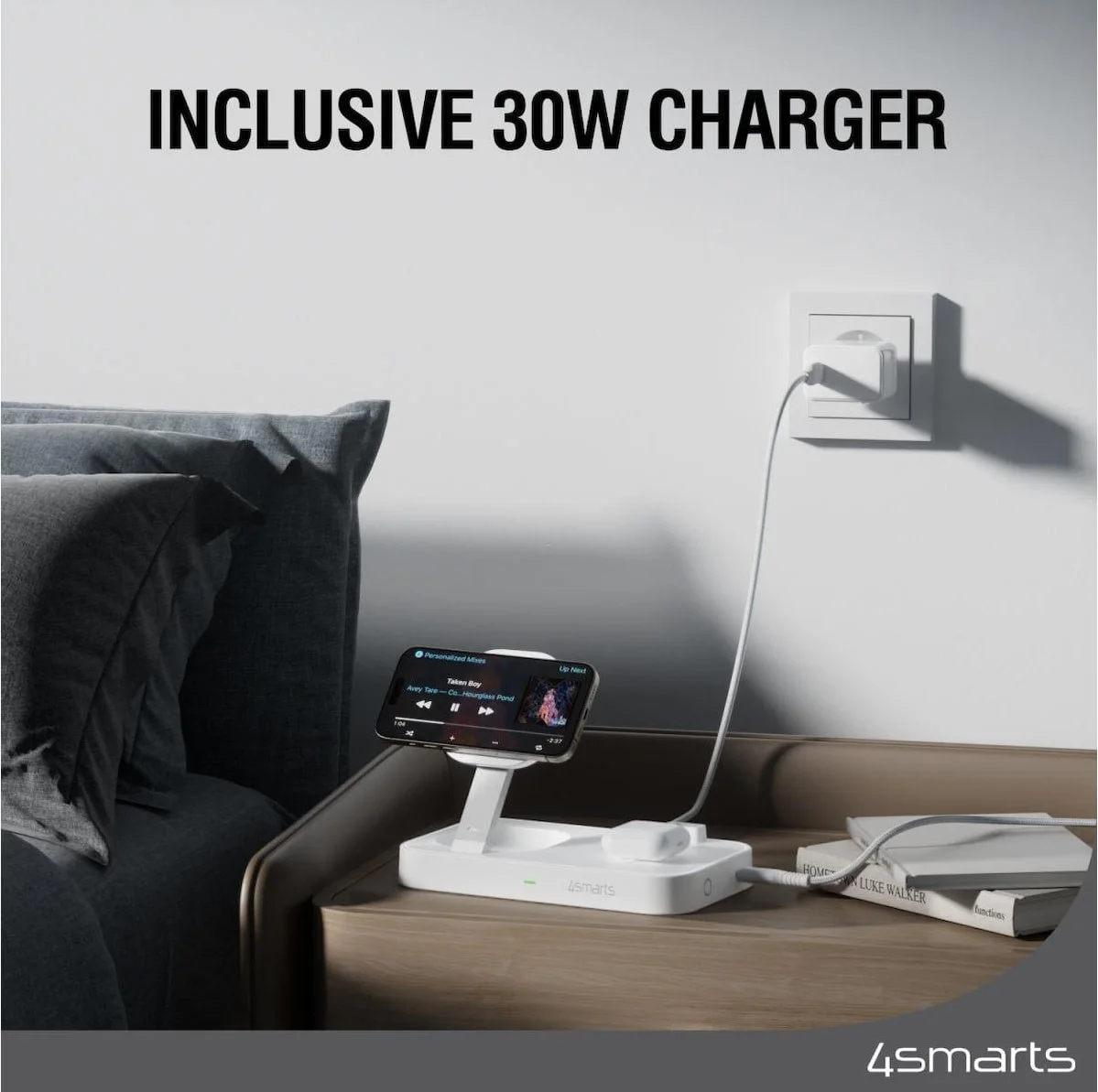 4Smarts 3-in-1 Qi2 MagSafe Draadloze Oplaadstation met 30W Adapter Wit afbeelding 4