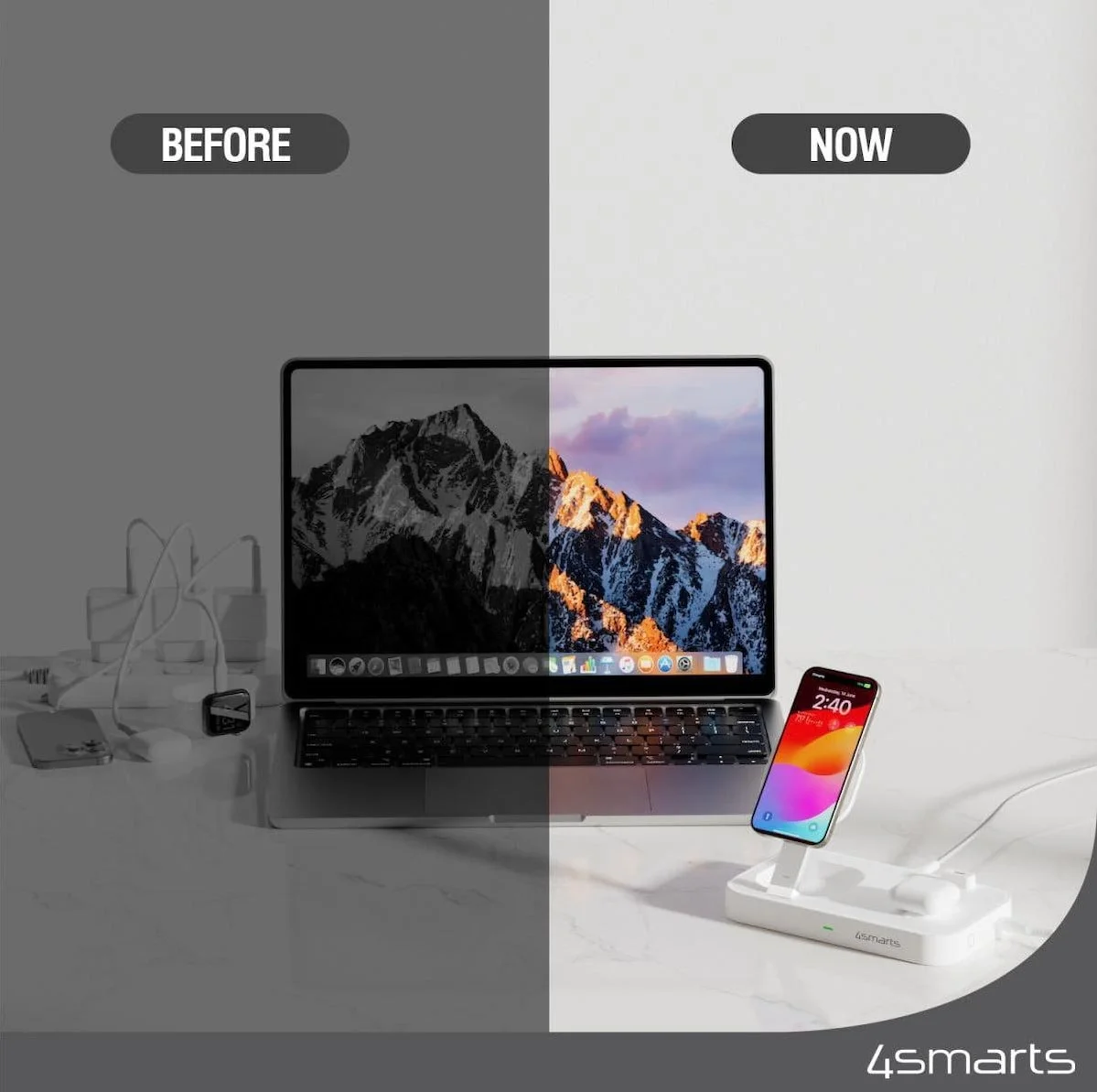4Smarts 3-in-1 Qi2 MagSafe Draadloze Oplaadstation met 30W Adapter Wit afbeelding 5