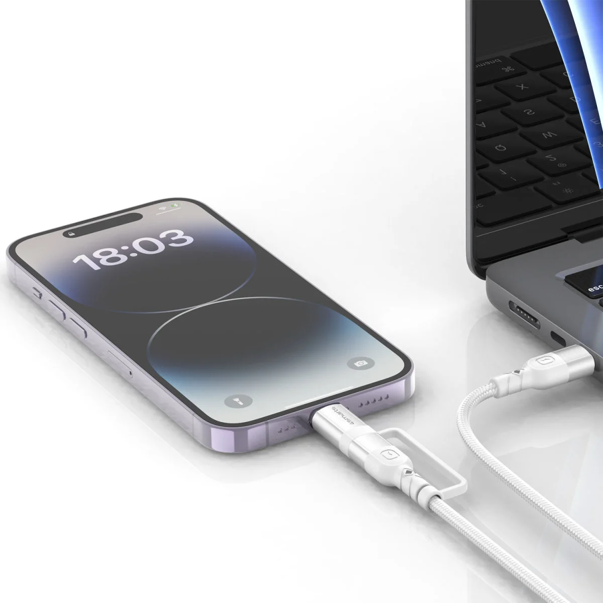 4smarts Duo USB-C Lightning ComboCord Kabel PD Snellader 1,5 Meter Wit afbeelding 3