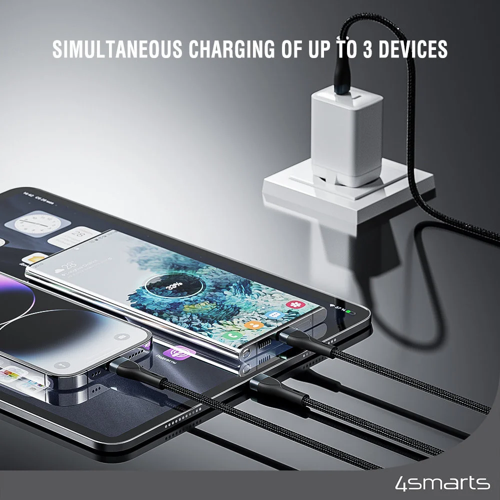 4smarts USB-C PremiumCord 3-in-1 Oplaadkabel 60W 1,5 Meter Zwart afbeelding 5