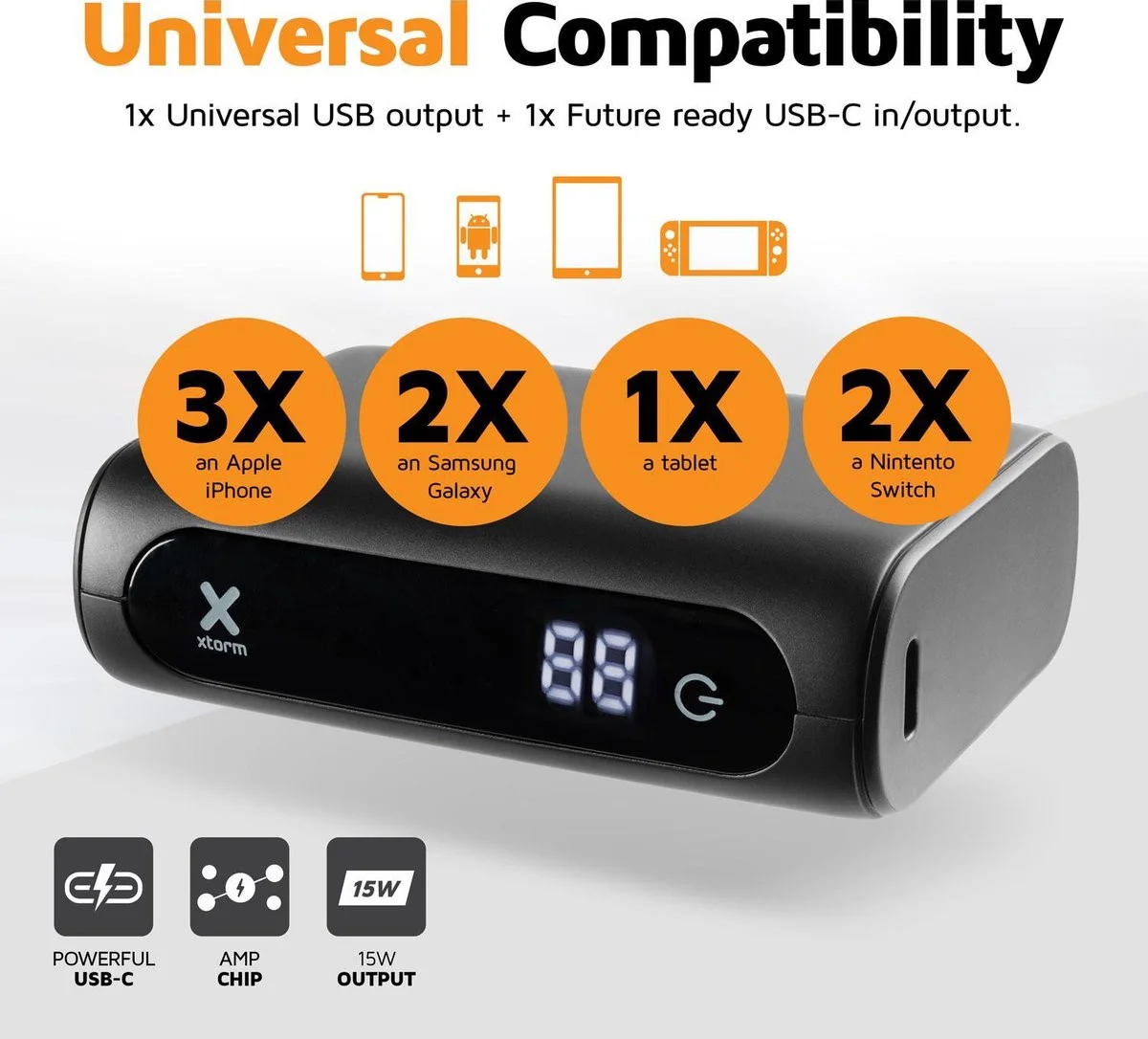 Xtorm Go 10.000 mAh Compacte Powerbank met Digitale Display 15W Wit afbeelding 5