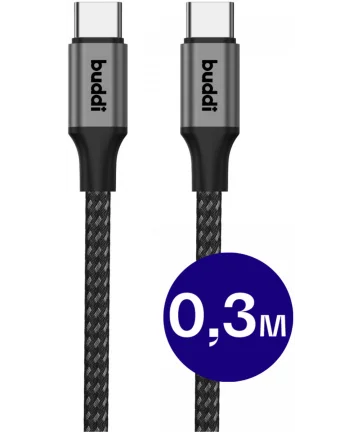 Buddi Flex USB-C naar USB-C Kabel 60W Fast Charge 30cm Zwart Kabels