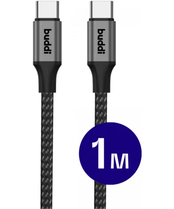 Buddi Flex USB-C naar USB-C Kabel 60W Fast Charge 1M Zwart Kabels