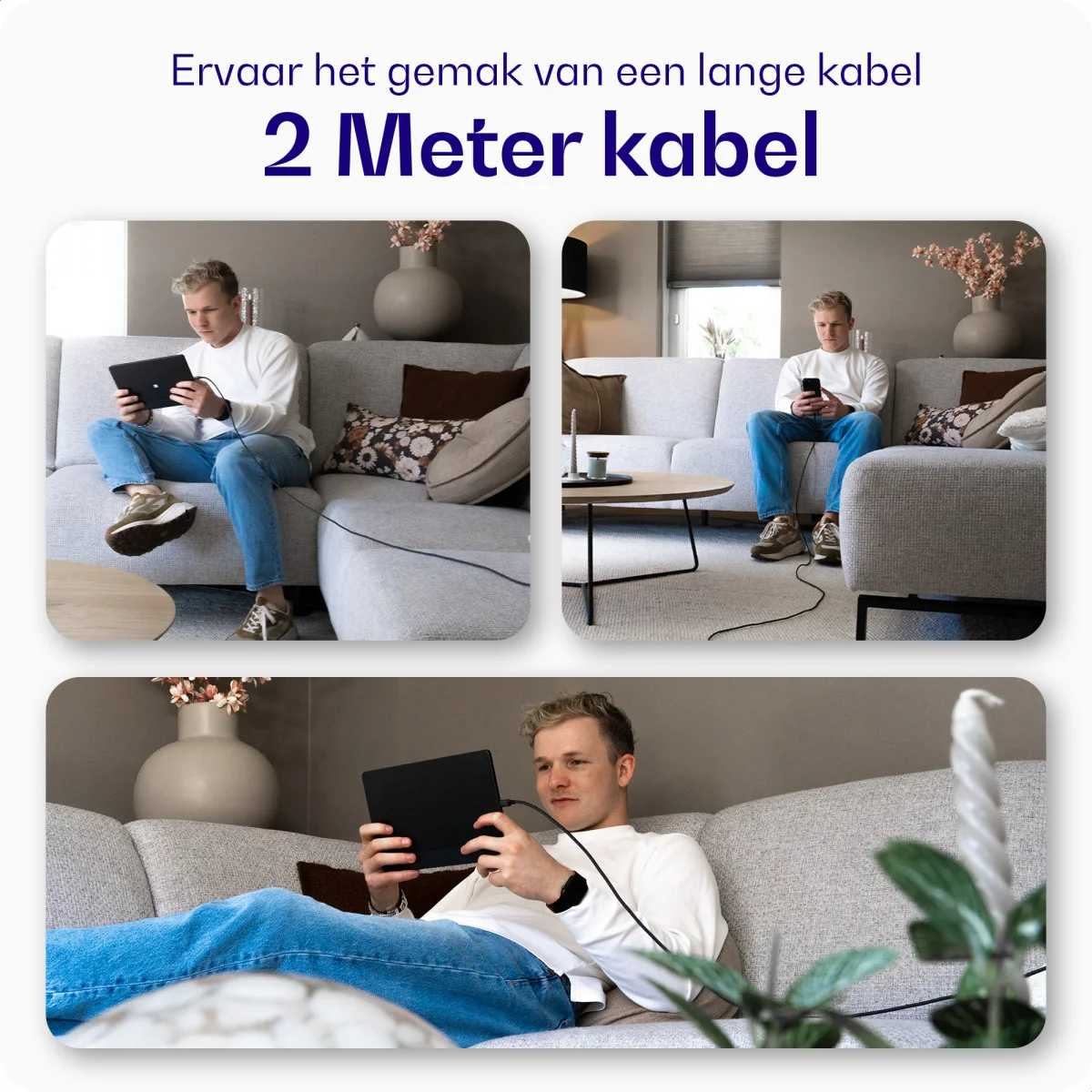 Buddi Flex USB-C naar USB-C Kabel 60W Fast Charge 2M Zwart afbeelding 5