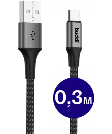 Buddi Flex USB-A naar USB-C Kabel 12W Fast Charge 30cm Zwart Kabels