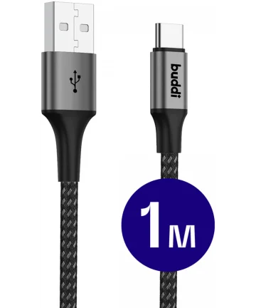 Buddi Flex USB-A naar USB-C Kabel 12W Fast Charge 1M Zwart Kabels