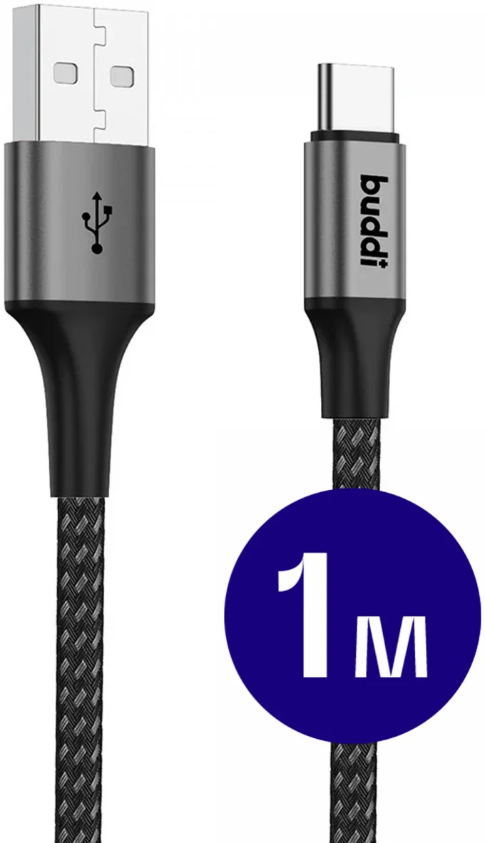 Buddi Flex USB-A naar USB-C Kabel 12W Fast Charge 1M Zwart afbeelding 1