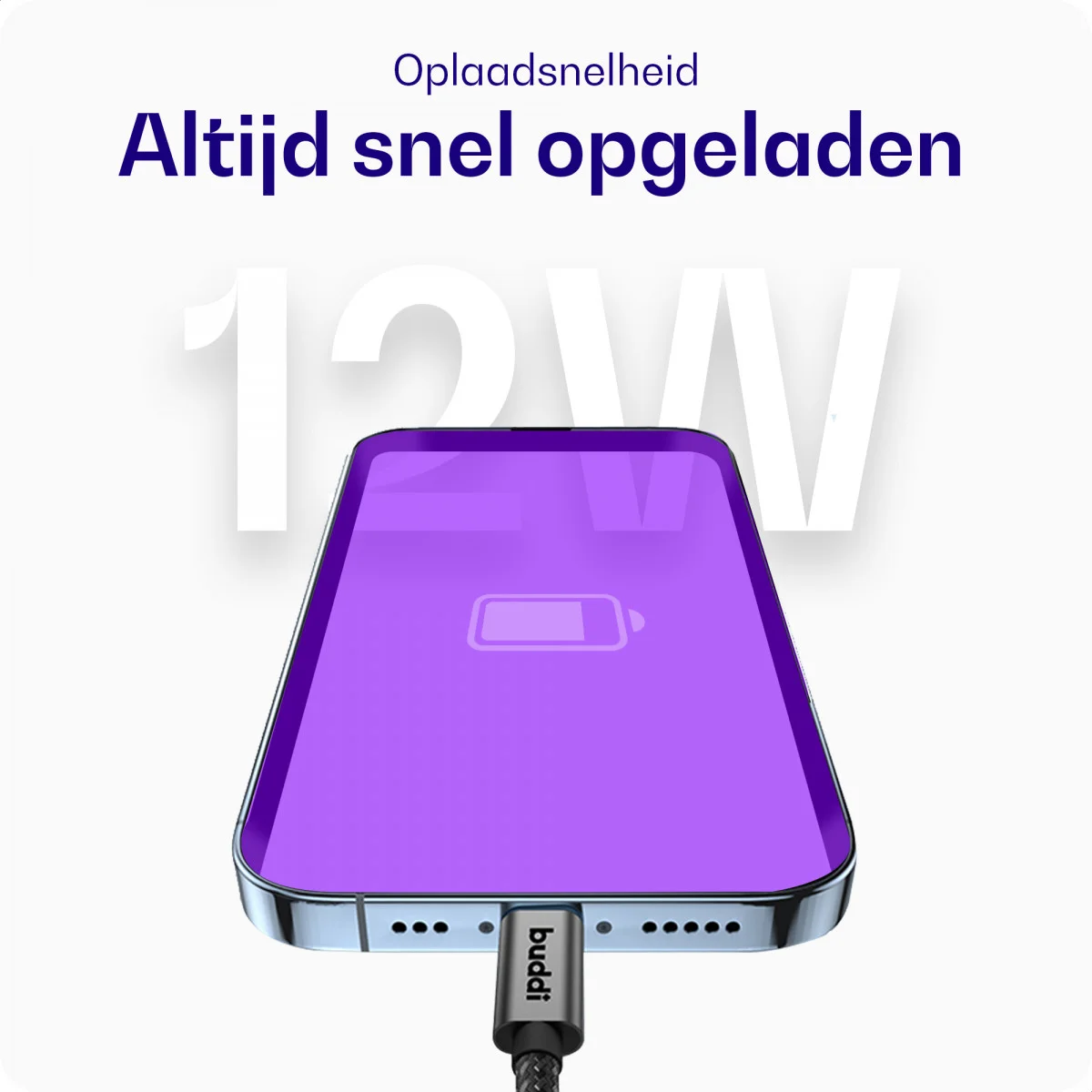 Buddi Flex USB-A naar USB-C Kabel 12W Fast Charge 1M Zwart afbeelding 4