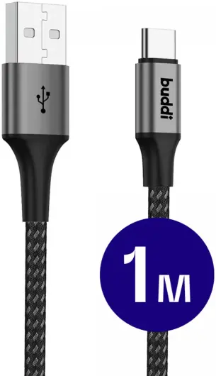 Buddi Flex USB-A naar USB-C Kabel 12W Fast Charge 1M Zwart afbeelding 1