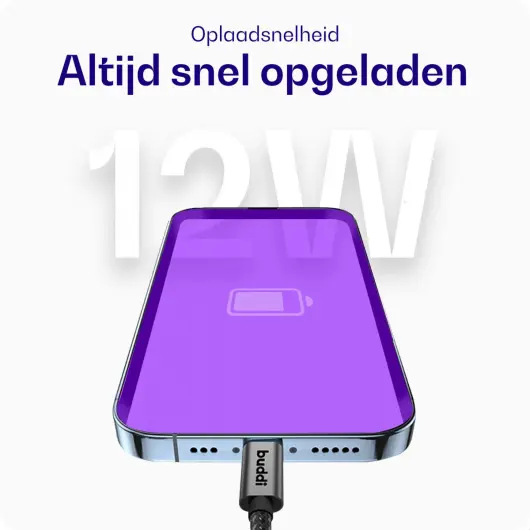 Buddi Flex USB-A naar USB-C Kabel 12W Fast Charge 1M Zwart afbeelding 4