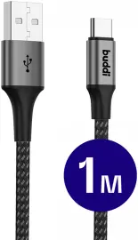 Buddi Flex USB-A naar USB-C Kabel 12W Fast Charge 1M Zwart