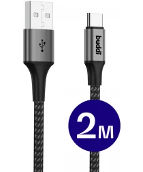 Buddi Flex USB-A naar USB-C Kabel 12W Fast Charge 2M Zwart