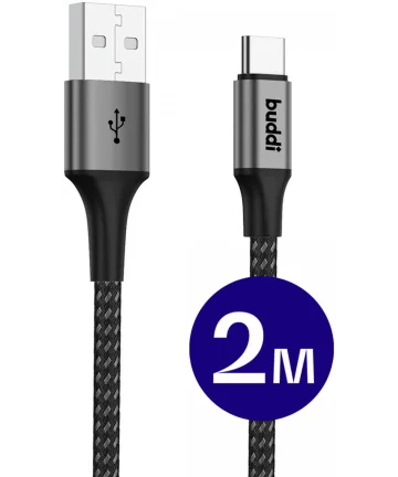 Buddi Flex USB-A naar USB-C Kabel 12W Fast Charge 2M Zwart Kabels