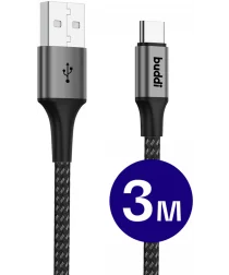 Buddi Flex USB-A naar USB-C Kabel 12W Fast Charge 3M Zwart