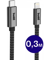 Buddi Flex USB-C naar Lightning Kabel 20W Fast Charge 30CM Zwart