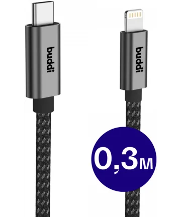 Buddi Flex USB-C naar Lightning Kabel 20W Fast Charge 30CM Zwart Kabels