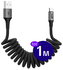 Buddi Flex USB-A naar USB-C Krulsnoer Kabel 12W Fast Charge 1M Zwart