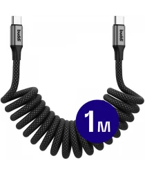 Buddi Flex USB-C naar USB-C Krul Kabel 60W Fast Charge 1M Zwart