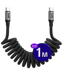 Buddi Flex USB-C naar USB-C Krulsnoer Kabel 60W Fast Charge 1M Zwart afbeelding