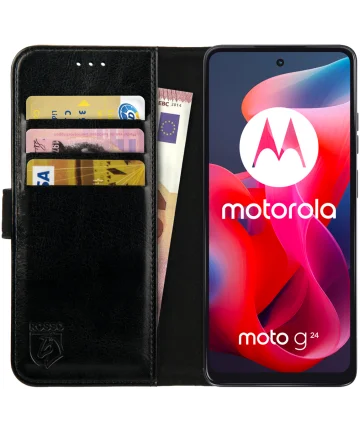 Rosso Element Motorola Moto G24 Hoesje Book Case Wallet Zwart Hoesjes