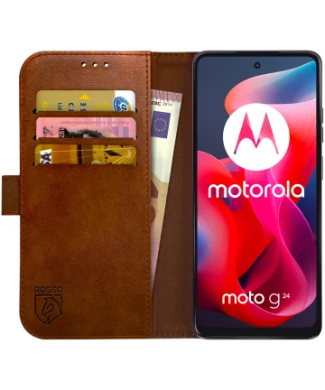 Rosso Element Motorola Moto G24 Hoesje Book Case Wallet Bruin Hoesjes