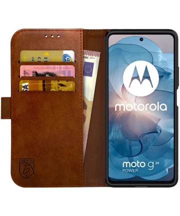 Rosso Element Motorola Moto G24 Power Hoesje Book Case Wallet Bruin Hoesjes