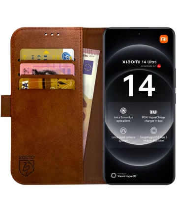 Rosso Element Xiaomi 14 Ultra Hoesje Book Case Wallet Bruin Hoesjes