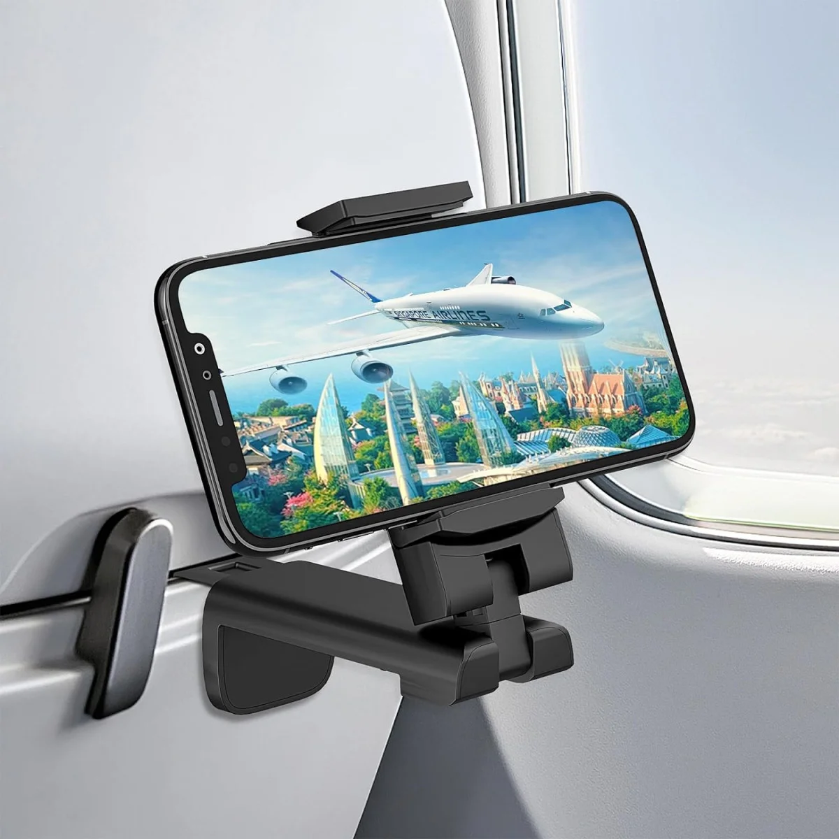Universele Telefoonhouder 360° Draaibaar voor Vliegtuig / Koffer Zwart afbeelding 4