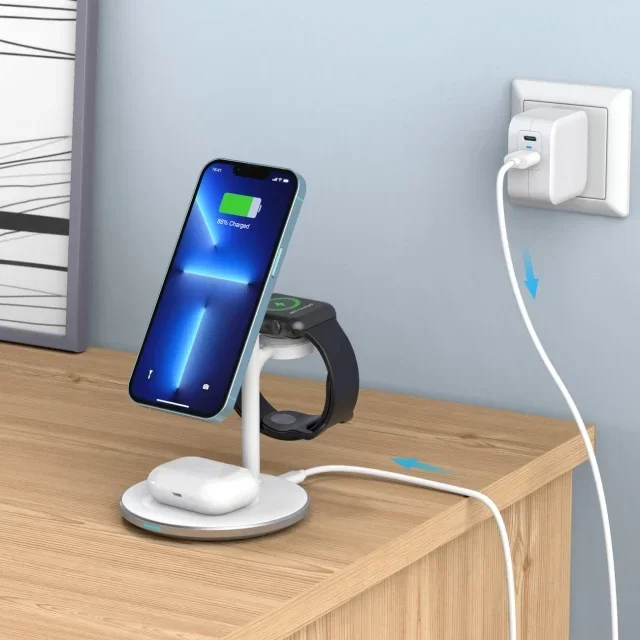 Choetech 3-in-1 Draadloze MagSafe Oplader 15W iPhone/AirPods/Watch Wit afbeelding 4