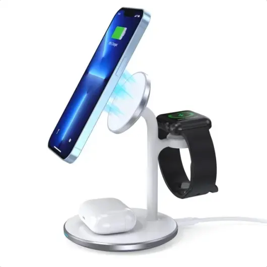 Choetech 3-in-1 Draadloze MagSafe Oplader 15W iPhone/AirPods/Watch Wit afbeelding 1