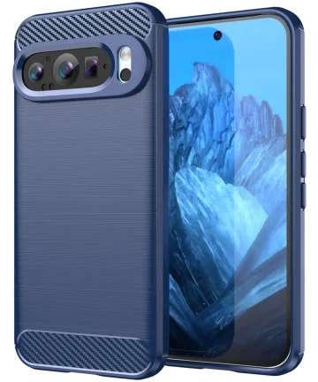 Google Pixel 9 / 9 Pro Hoesje Geborsteld TPU Flexibele Back Cover Blauw Hoesjes