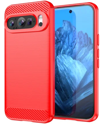 Google Pixel 9 / 9 Pro Hoesje Geborsteld TPU Flexibele Back Cover Rood Hoesjes