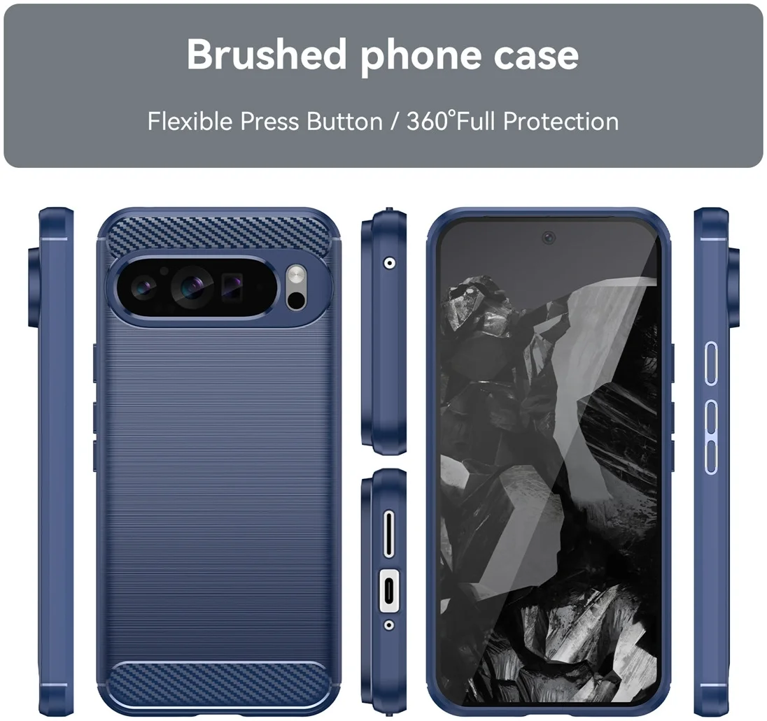 Google Pixel 9 Pro XL Hoesje Geborsteld TPU Flexibele Back Cover Blauw afbeelding 5