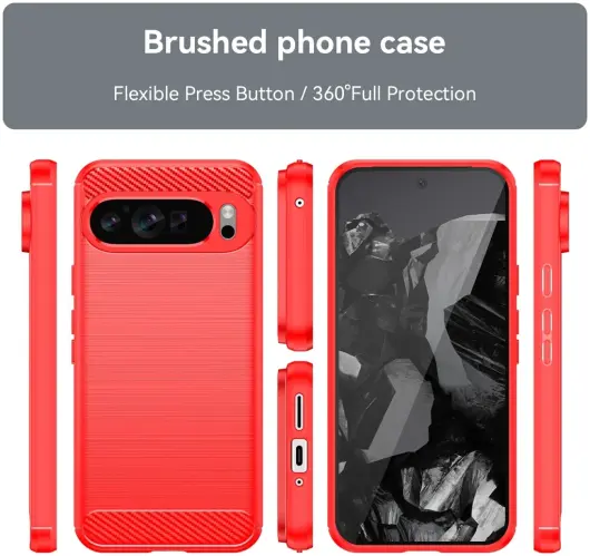 Google Pixel 9 Pro XL Hoesje Geborsteld TPU Flexibele Back Cover Rood afbeelding 5