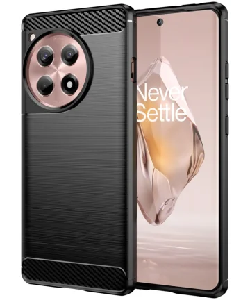 OnePlus 12R Hoesje Geborsteld TPU Flexibele Back Cover Zwart Hoesjes