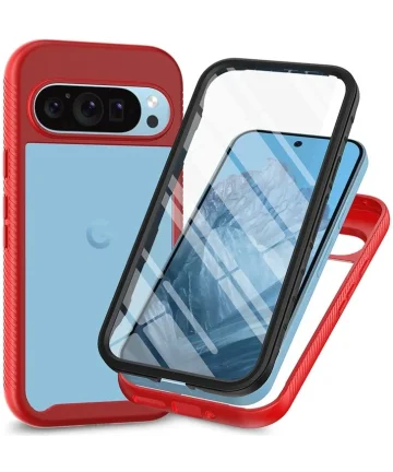 Google Pixel 9 / 9 Pro Hoesje Full Protect 360° Cover Hybride Rood Hoesjes