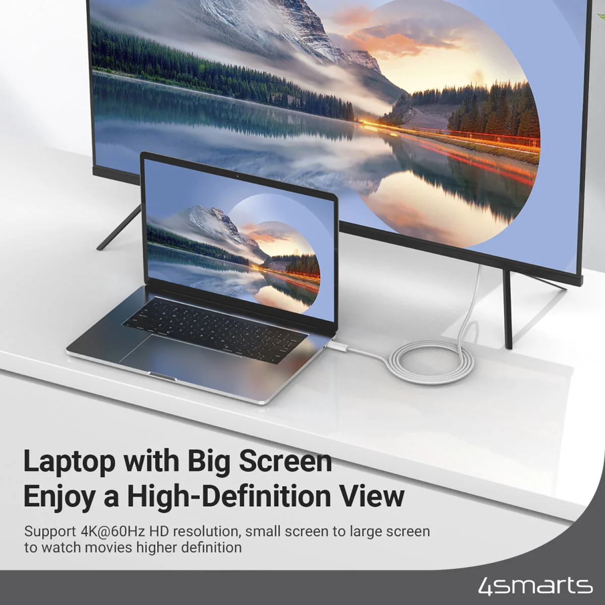 4smarts USB-C naar DisplayPort Video Kabel 4K 60Hz 2 Meter Wit afbeelding 3