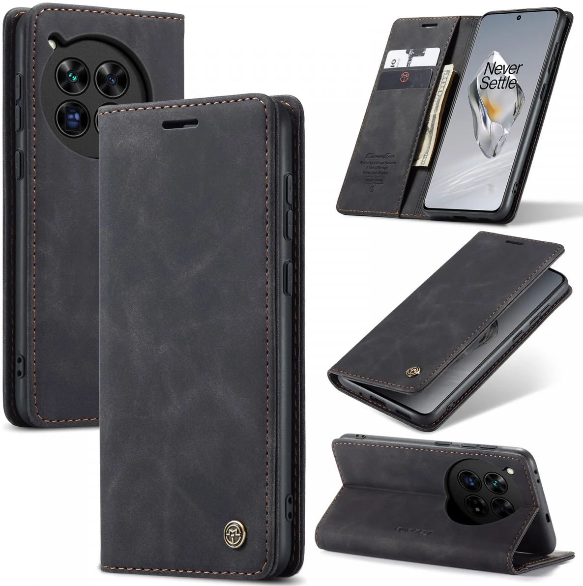CaseMe 013 OnePlus 12 Hoesje Book Case met Standaard Zwart afbeelding 2