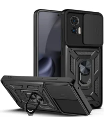 Motorola Edge 30 Neo Hoesje met Camera Slider en Kickstand Ring Zwart