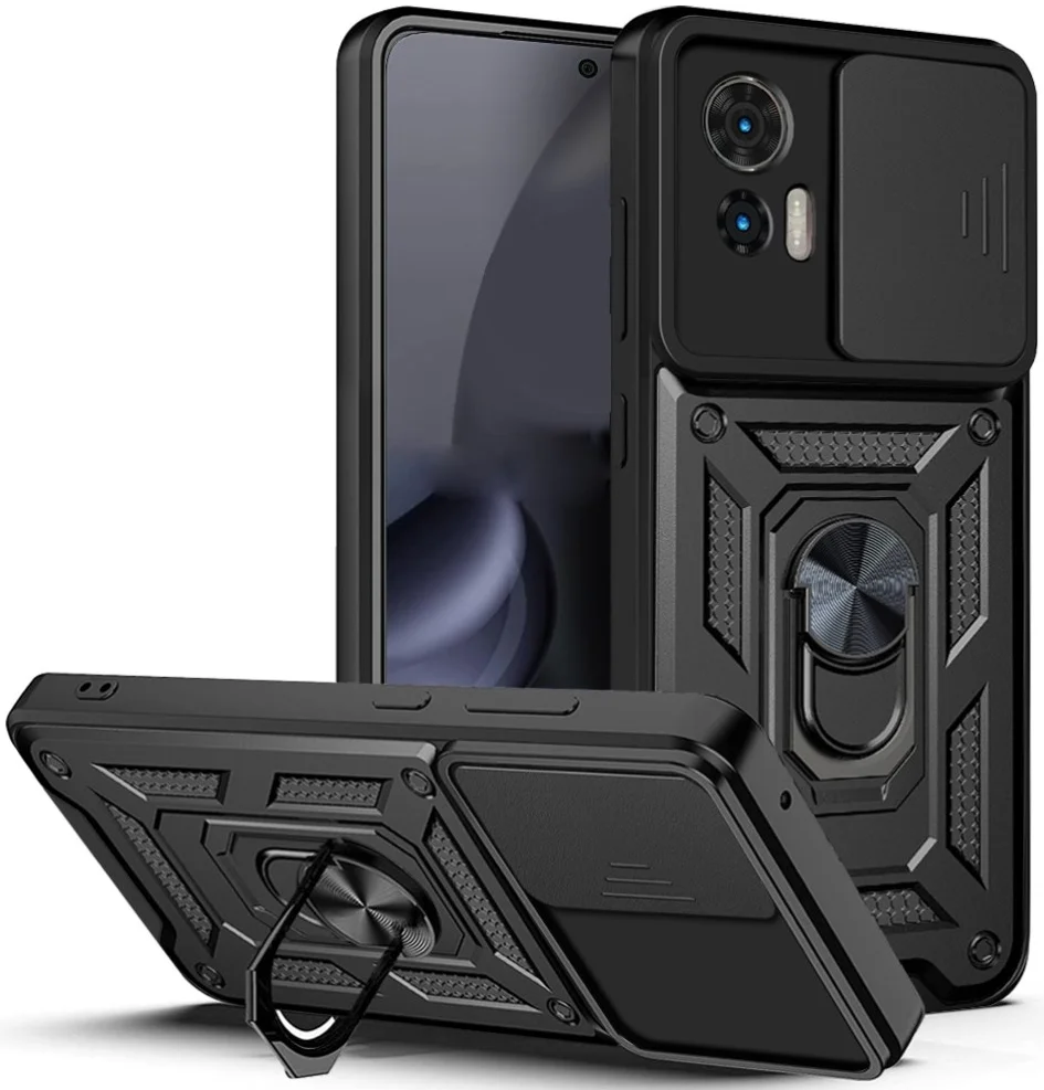 Motorola Edge 30 Neo Hoesje met Camera Slider en Kickstand Ring Zwart afbeelding 1