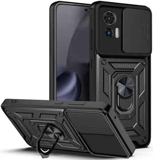 Motorola Edge 30 Neo Hoesje met Camera Slider en Kickstand Ring Zwart afbeelding 1