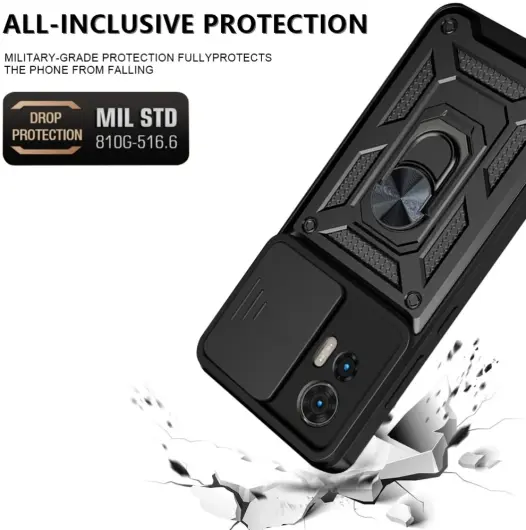 Motorola Edge 30 Neo Hoesje met Camera Slider en Kickstand Ring Zwart afbeelding 3