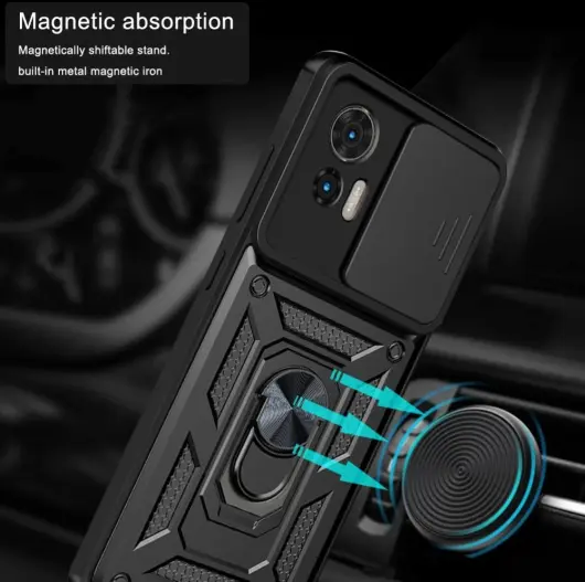 Motorola Edge 30 Neo Hoesje met Camera Slider en Kickstand Ring Zwart afbeelding 4
