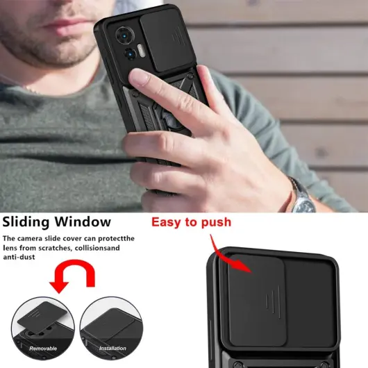 Motorola Edge 30 Neo Hoesje met Camera Slider en Kickstand Ring Zwart afbeelding 5