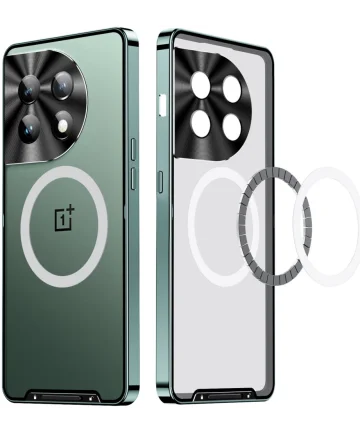 OnePlus 12 Hoesje met MagSafe Back Cover Transparant/Groen Hoesjes
